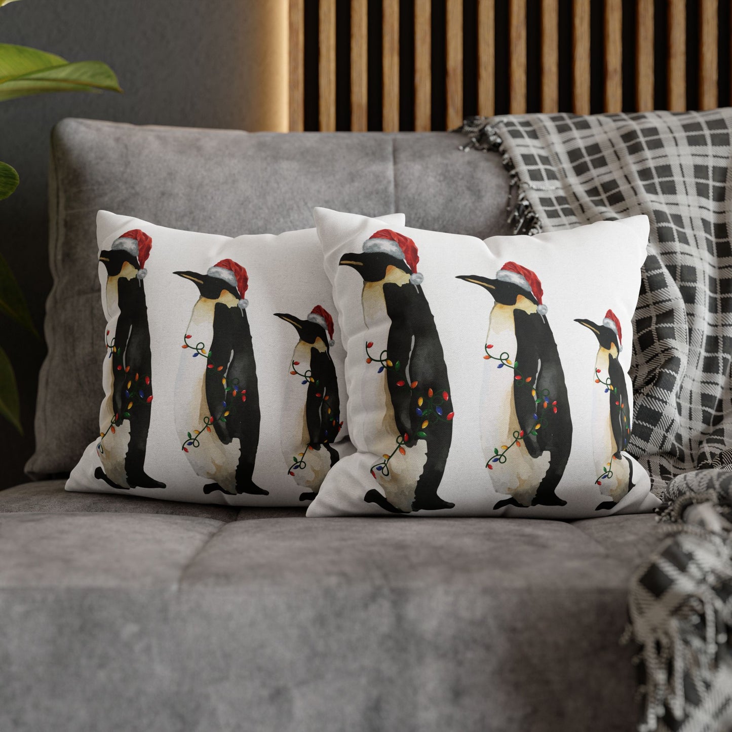 Penguin Christmas Spun Polyester Square Pillow